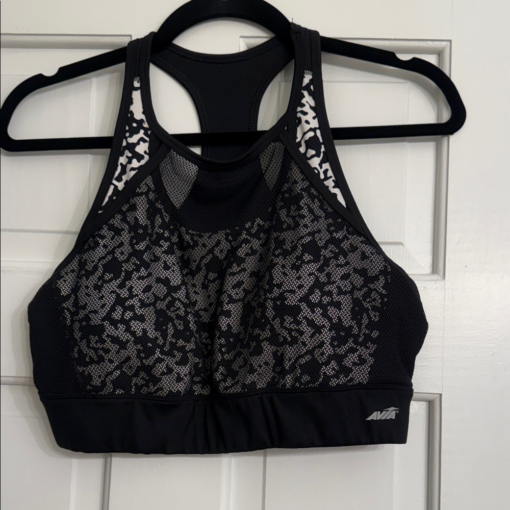 Avia Black & White High-Neck Racerback Sports Bra